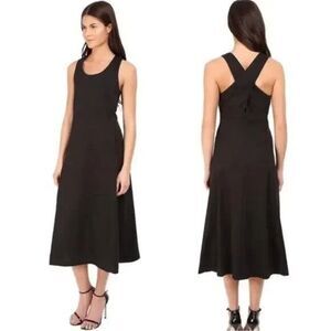 Theory Vlorine Caliver Midi Criss Cross Dress Linen Blend Black Pocket Women's 0